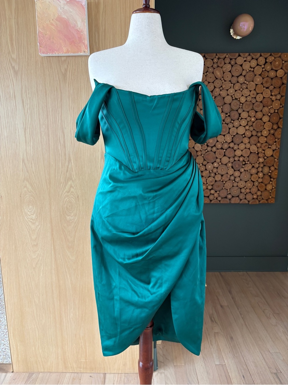 House of CB Teal Off-Shoulder Draped Cocktail Dress